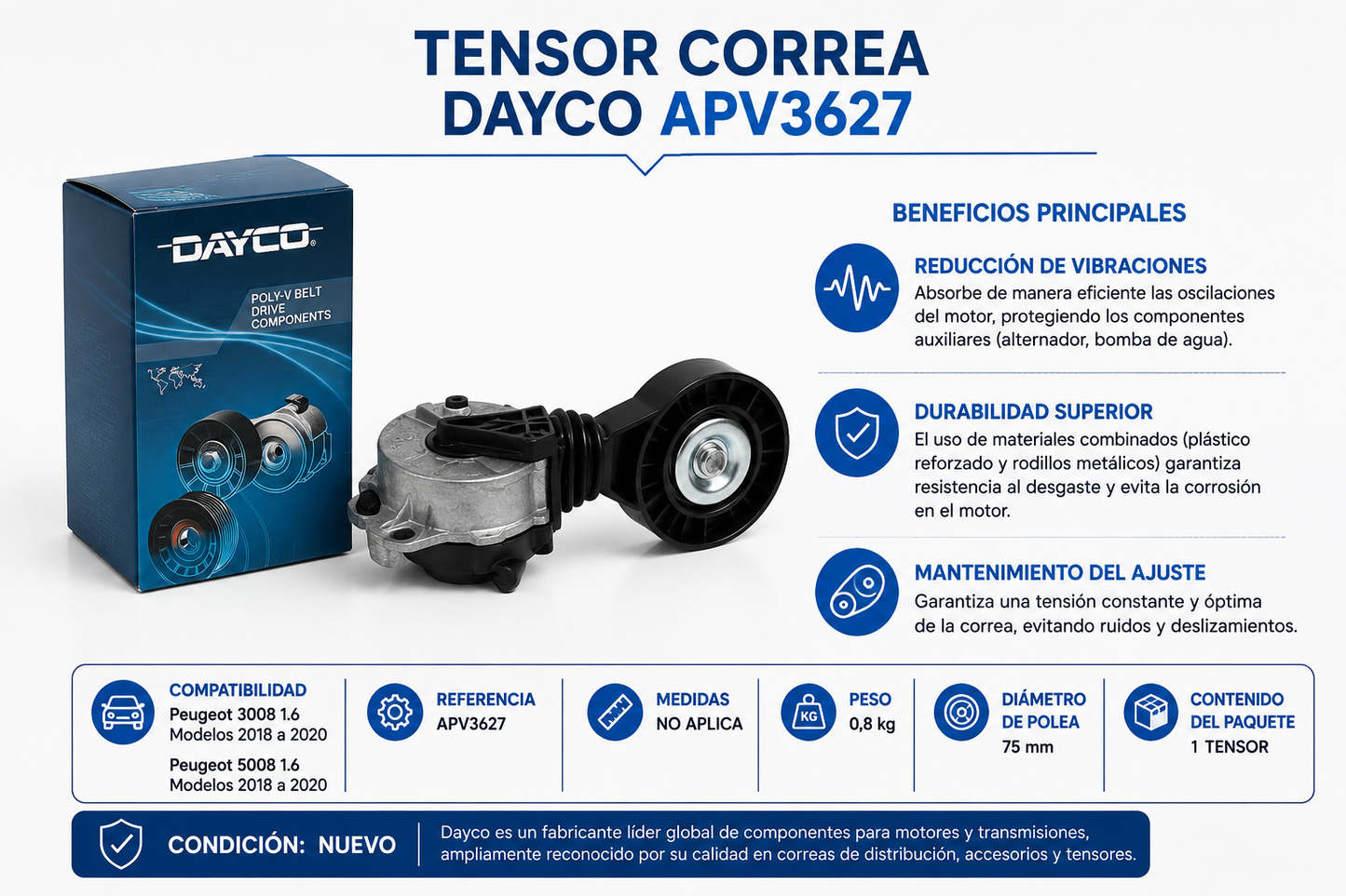 Tensor Correa Accesorios Peugeot 3008 5008 1.6
