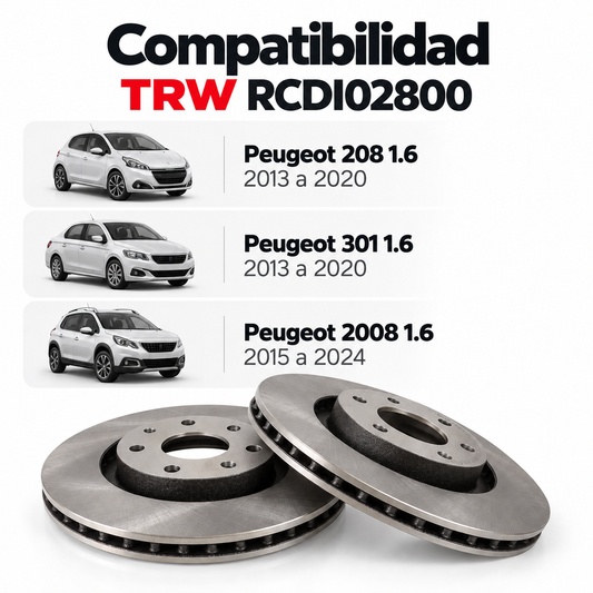 Discos Freno Marca Trw Para Peugeot 208 - 301 - 2008 1.6