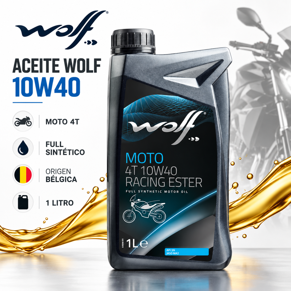 Aceite Wolf Moto 4t 10w40 Racing Ester 1l