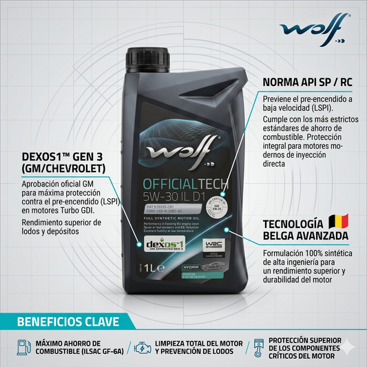 ACEITE WOLF 5W30 OFFICIAL TECH SINTÉTICO 1 LITRO