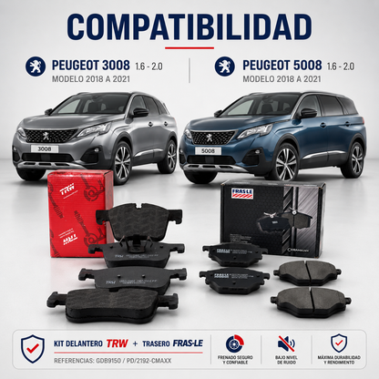 Kit Pastillas Freno Delanteras Y Traseras Para Peugeot 3008 - 5008