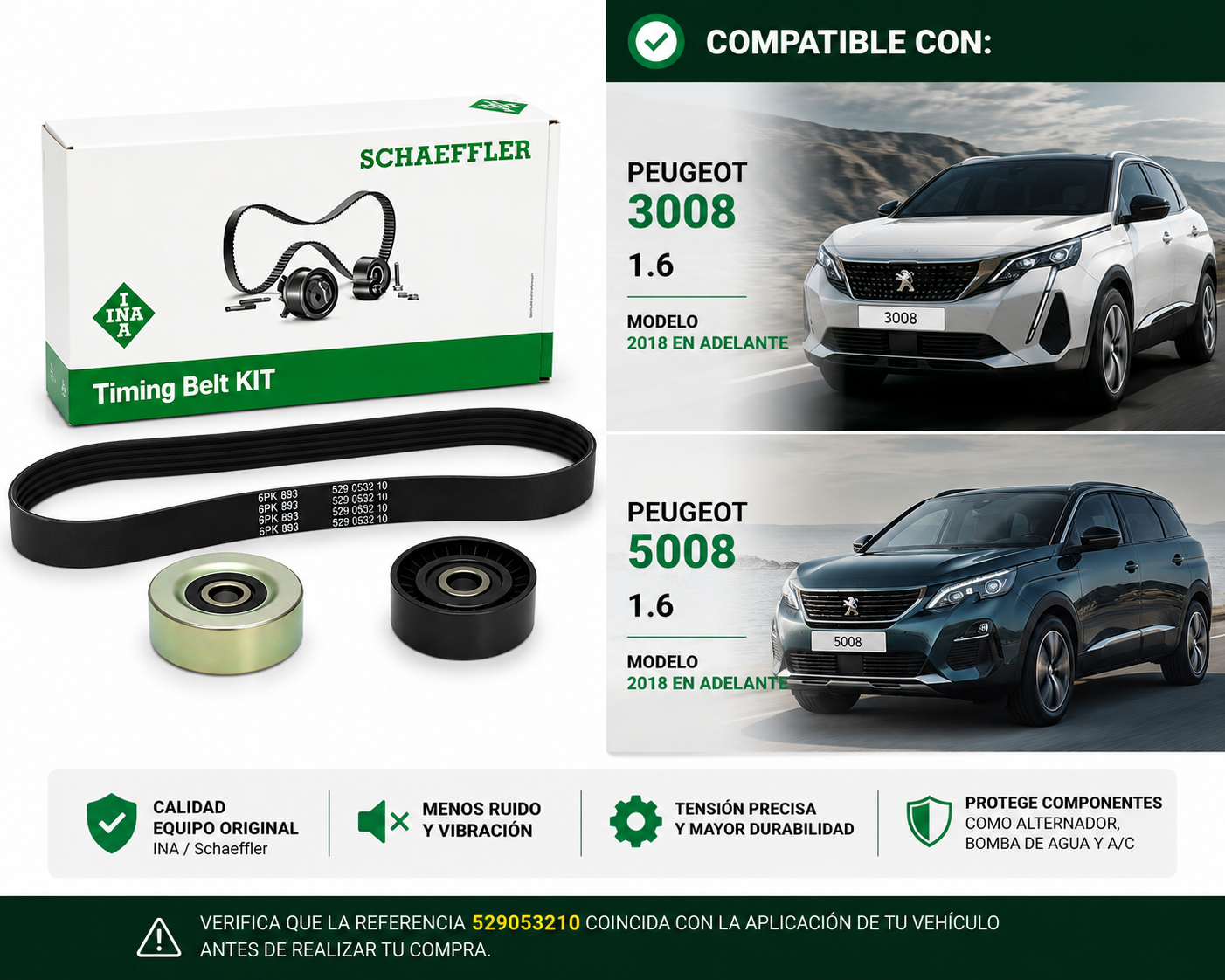 Kit Correa Accesorios Peugeot 3008 5008 1.6 Marca Ina