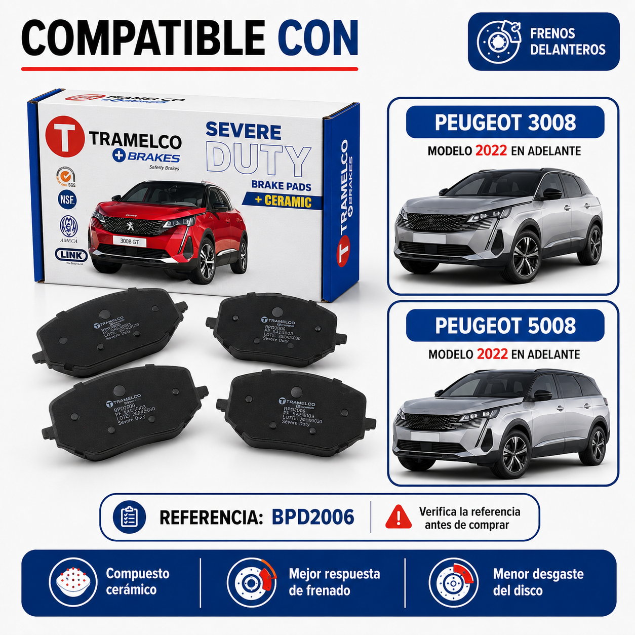 Pastillas Freno Para Nueva Peugeot 3008/ 5008/ Citroen C5