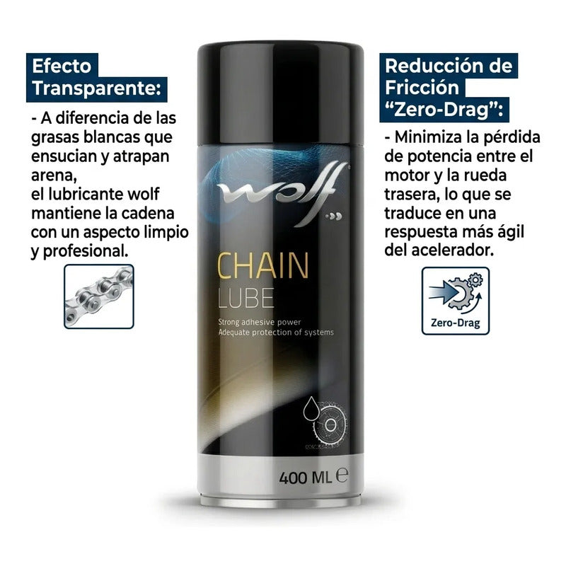 Lubricante Cadena Moto Sintético Spray 400ml Kit Arrastre